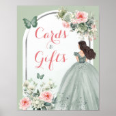 Poster Boho Sage Vert Rose Floral 15 Años Cartes Cadeaux (Devant)