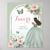 Poster Boho Sage Vert Rose Roses Mis XV Años Faveurs (Devant)