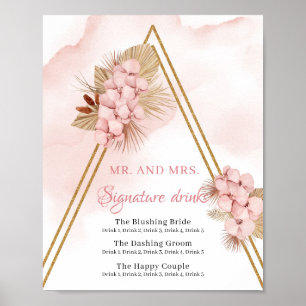 Poster Boho séché Palm Feuilles Blush rose Signature Bois