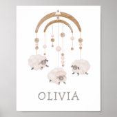 Poster Boho Sheep Mobile | Soft Neutral Nursery Art (Devant)