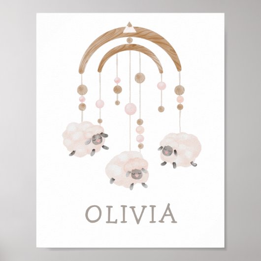 Poster Boho Sheep Mobile | Soft Neutral Nursery Art (Devant)