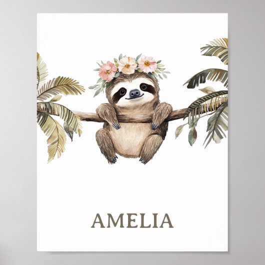 Poster Boho Sloth Jungle Animal Nursering Wall (Devant)