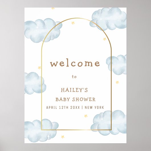 Poster Boho Star Cloud Arch Boy Baby shower Bienvenue (Devant)