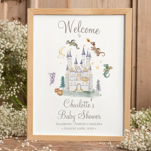 Poster Boho Storybook Dragon Baby shower Bienvenue