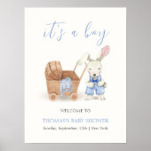 Poster Boho Stroller Rabbit Baby shower garçon Bienvenue (Devant)