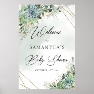 Poster Boho succulent eucalyptus gold baby shower Welcome