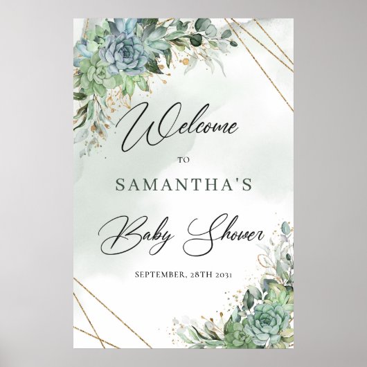Poster Boho succulent eucalyptus or baby shower Bienvenue (Devant)