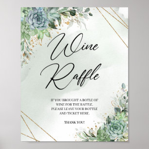 Poster Boho succulent eucalyptus or Vin Raffle jeu