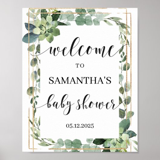 Poster Boho succulent feuillage signe de bienvenue (Devant)