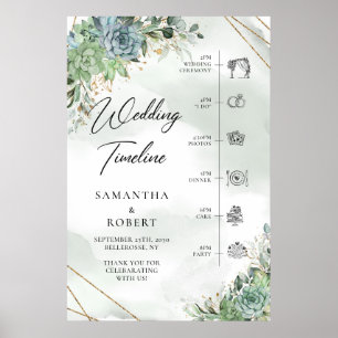 Poster Boho Succulentes vert poussiéreux mariage doré Chr