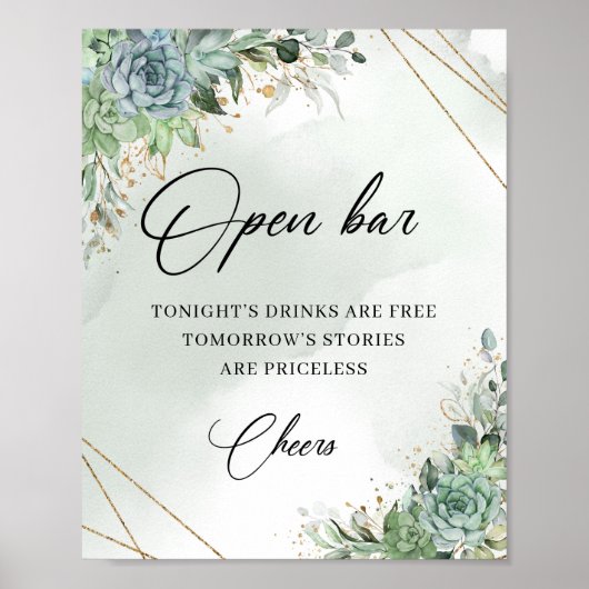 Poster Boho succulents eucalyptus or bar à cocktail ouver (Devant)