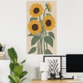 Poster Boho Sunflower - Modern Desaturated Floral (Bureau à domicile)