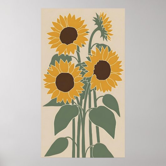 Poster Boho Sunflower - Modern Desaturated Floral (Devant)