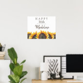 Poster Boho Sunflowers Blanc Joyeux 16e anniversaire (ou  (Bureau à domicile)