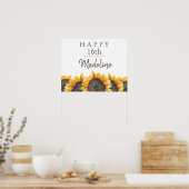 Poster Boho Sunflowers Blanc Joyeux 16e anniversaire (ou  (Cuisine)