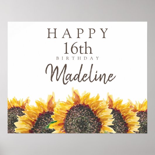 Poster Boho Sunflowers Blanc Joyeux 16e anniversaire (ou  (Devant)