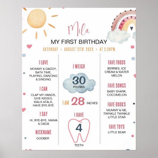 Poster Boho Sunshine Arc-en-ciel Anniversaire de l'affich (Devant)