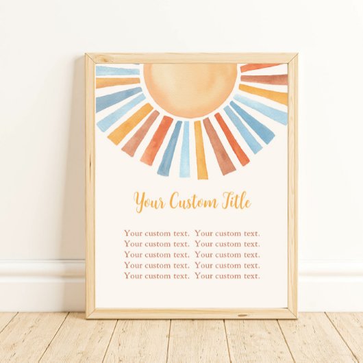 Poster Boho sunshine custom sign sun yellow blue