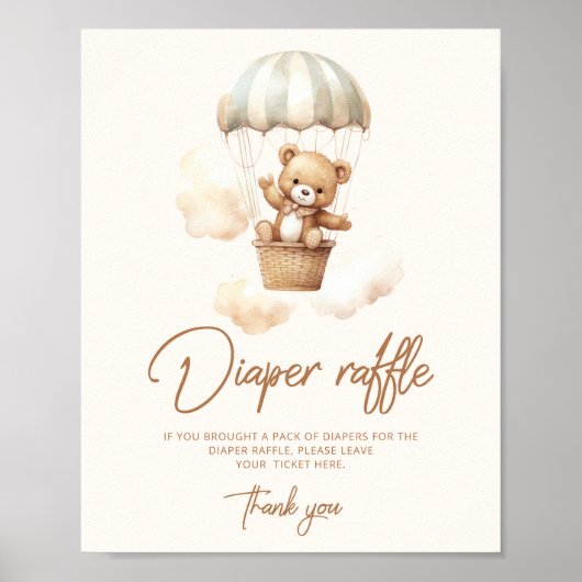 Poster Boho Teddy ours diaper tombole (Devant)