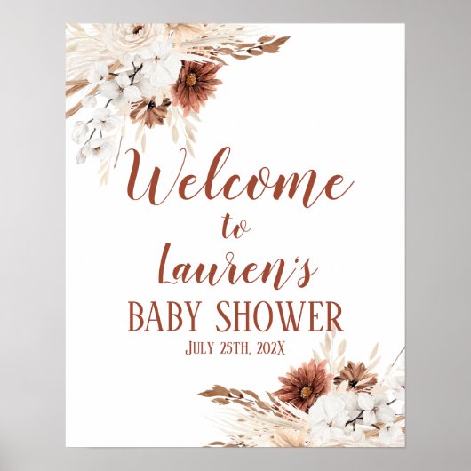 Poster Boho Terracotta Baby shower Fille Signal de bienve (Devant)