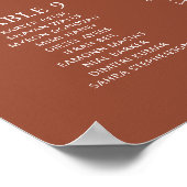 Poster Boho Terracotta Burnt Orange Mariage Carte de sièg (Coin)