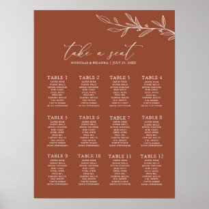 Poster Boho Terracotta Burnt Orange Mariage Carte de sièg
