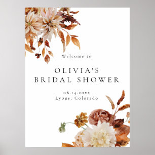 Poster Boho Terracotta Fall Floral Bridal Shower Welcome 
