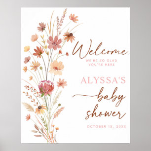Poster Boho Terracotta Fleur sauvage Baby shower Bienvenu