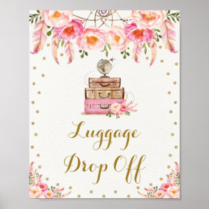 Poster Boho Travel Miss à Mme Floral Bagages Livraison