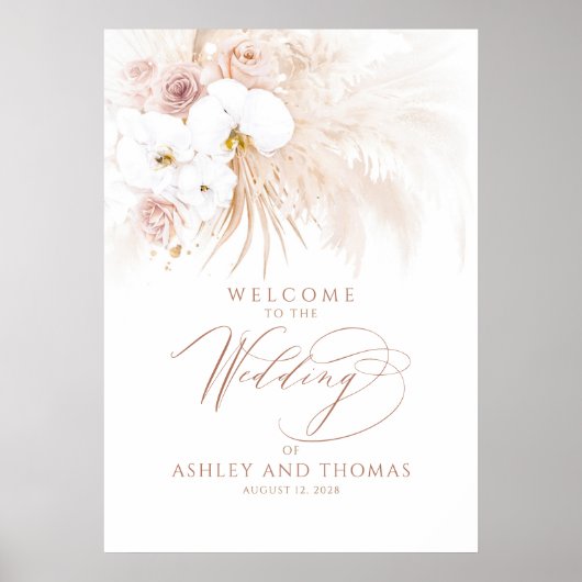 Poster Boho Tropical Floral Elegant Wedding Welcome Sign (Devant)