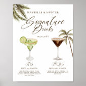 Poster Boho Tropical Watercolor Signature Boissons Mariag (Devant)