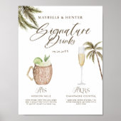 Poster Boho Tropical Watercolor Signature Boissons Mariag (Devant)
