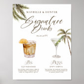 Poster Boho Tropical Watercolor Signature Boissons Mariag (Devant)