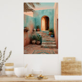 Poster Boho Turquoise Desert Courtyard, Rustic Staircase (Cuisine)