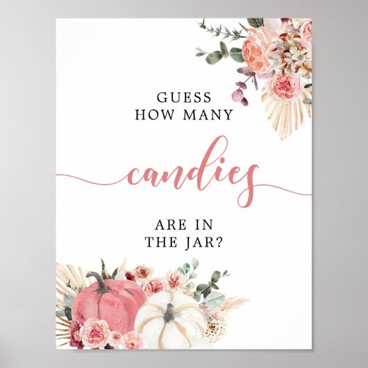 Poster Boho Twin Rose Blanc Citrouille Baby shower Combie (Devant)