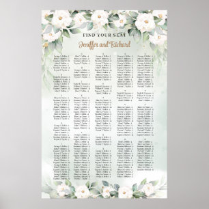Poster Boho verdure et fleurs blanches or Alphabétique