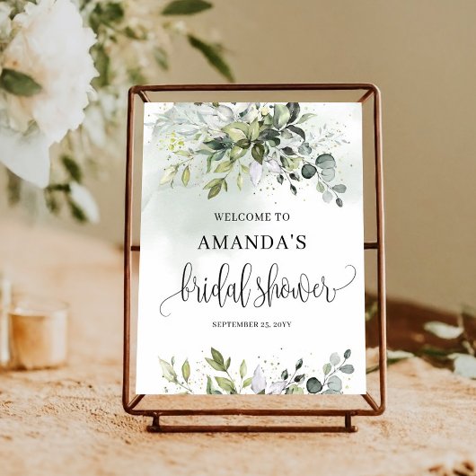 Poster Boho vert douche nuptiale signe de bienvenue