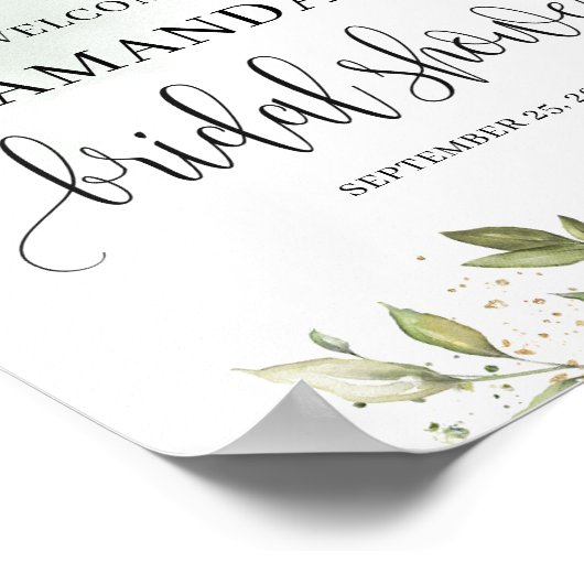 Poster Boho vert douche nuptiale signe de bienvenue (Coin)