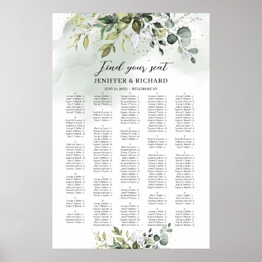 Poster Boho vert feuillage alphabétique (Devant)