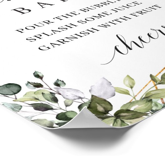 Poster Boho vert feuillage feuille or mimosa signe bar (Coin)