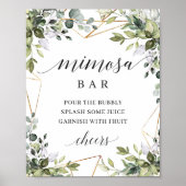 Poster Boho vert feuillage feuille or mimosa signe bar (Devant)
