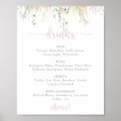 Poster Boho vert Fleur sauvage Mariage Menu Boissons Sign (Devant)