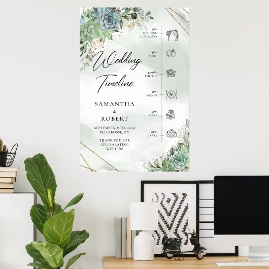 Poster Boho vert poussiéreux succulentes mariage doré Tim (Bureau à domicile)