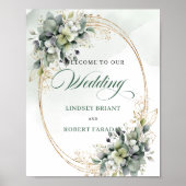 Poster Boho Vert Sauge Feuillage Mariage Accueil sur Tabl (Devant)