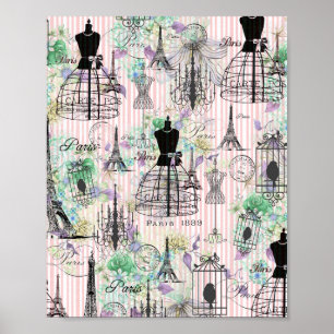 Poster Boho vintage manequel rose noire roses florales