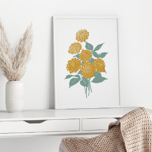Poster Boho Vintage moutarde Jaune Fleur Mur Imprimer