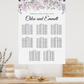 Poster Boho violet blanc floral 8 tables (Cuisine)