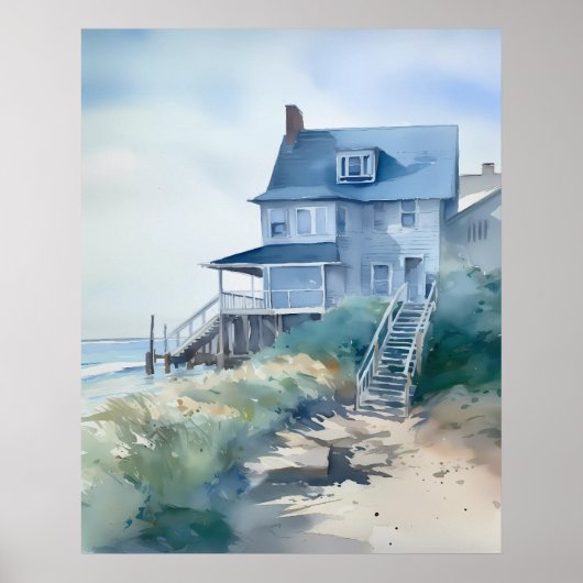 Poster Boho Watercolor Beach House Art (Devant)