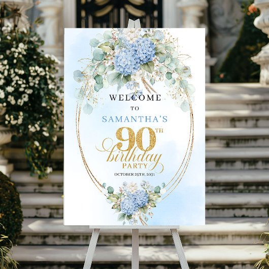 Poster Boho Watercolor Hydrangeas 90th birthday welcome