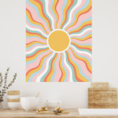 Poster Boho Wavy Sun Rays Retro Design (Cuisine)